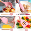 Set 12 Ustensile Bucatarie Koken, Lemn/Silicon, Suport Plastic, Antiaderente, Termorezistente,Roz + Suport Lingura - Roz
