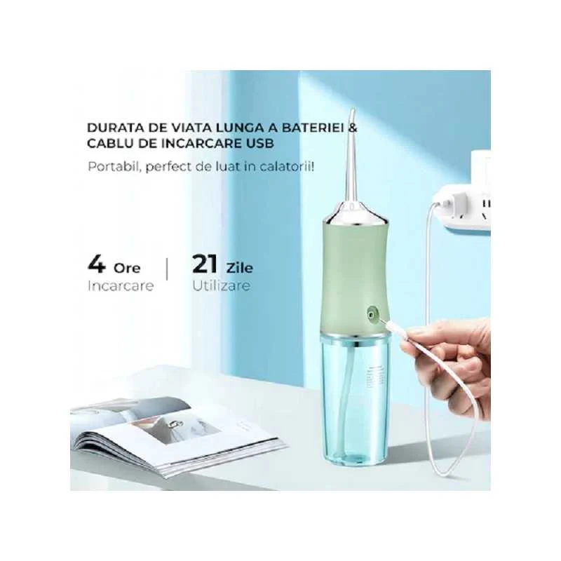 Irigator Oral cu 4 Capete – 3 Moduri de Curățare | Rezervor 220ml, Jet Puternic pentru Igienă Dentară Profesională