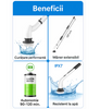 Perie electrica rotativa pentru curatare eficienta fara efort, maner extensibil, baterie reincarcabila si functionalitate fara fir pana la 2h, pentru diverse suprafete, cu 7 capete detasabile, 380 Rotatii pe Minut, Alb cu Gri