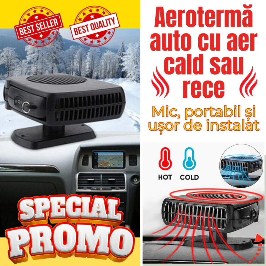 Aerotermă Auto 2-în-1 – Aer Cald sau Rece pentru Dezaburire, Dezghetare si Incalzire