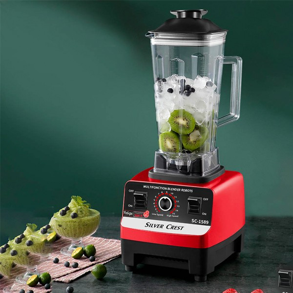Blender 2 in 1 Silver Crest, Ice Crusher, 15 viteze, 32.000 rpm, 4500w, Puls, 2.5 L, Negru cu Rosu