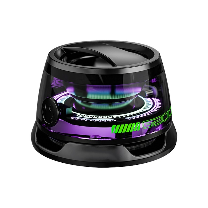 Boxa portabila Bluetooth  G200, 5W, prindere MagSafe & inel magnetic, suport telefon 2 in 1, lumini RGB, pana la 6h autonomie, compatibila Apple/Android, audio HD cu difuzor full-range de 40mm, dual sound, compacta, negru