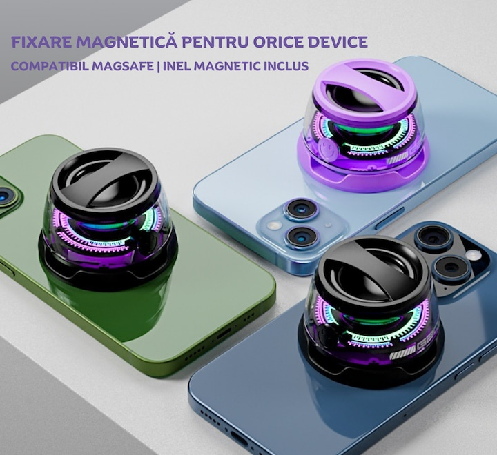 Boxa portabila Bluetooth  G200, 5W, prindere MagSafe & inel magnetic, suport telefon 2 in 1, lumini RGB, pana la 6h autonomie, compatibila Apple/Android, audio HD cu difuzor full-range de 40mm, dual sound, compacta, negru