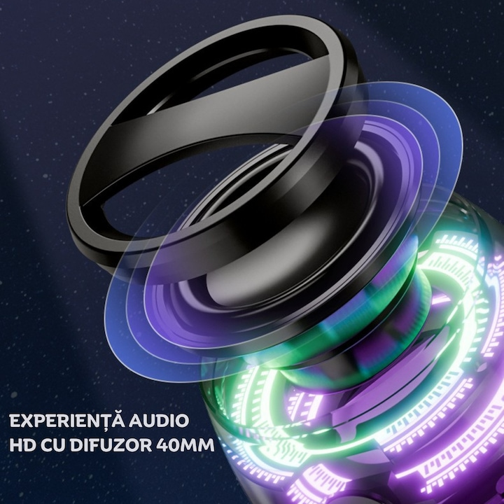 Boxa portabila Bluetooth  G200, 5W, prindere MagSafe & inel magnetic, suport telefon 2 in 1, lumini RGB, pana la 6h autonomie, compatibila Apple/Android, audio HD cu difuzor full-range de 40mm, dual sound, compacta, negru