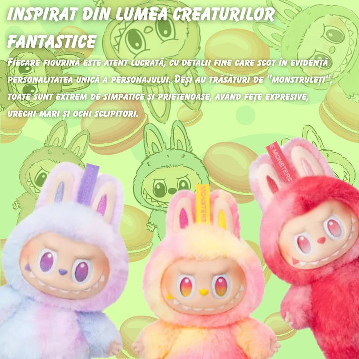 Jucarie de plus surpriza Labubu, din colectia Big into energy, design unic, 15 cm, breloc pentru atasare la geanta, chei sau ghiozdan