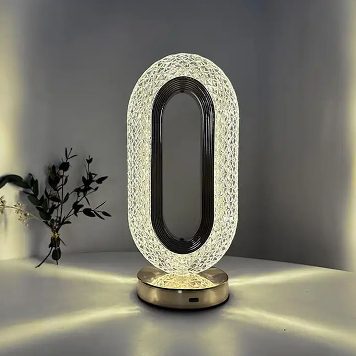 1+1 GRATIS : Lampa LED decorativa, veioza din cristal acrilic, lumina ambientala, 3 culori, alb rece/cald/neutru, control touch, reincarcabila, ovala