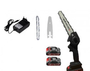 Mini Drujba, Fierăstrău Electric de Mâna, 6 inch, cu Lama, Lant si 2 Acumulatori