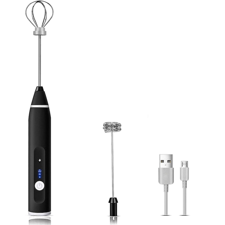 Mixer pentru lapte, 2 capete, 3 trepte de viteza, Negru