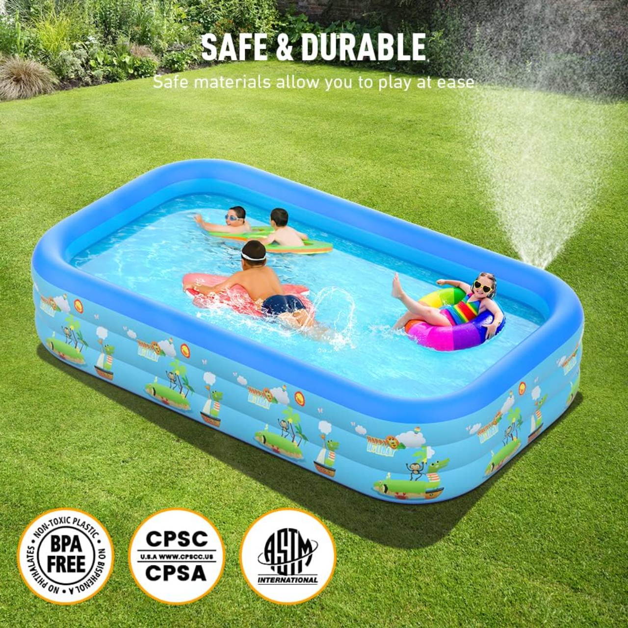 Piscina gonflabila pentru copii si adulti, cu 3 straturi si fund dublu 180cmx140cmx60cm