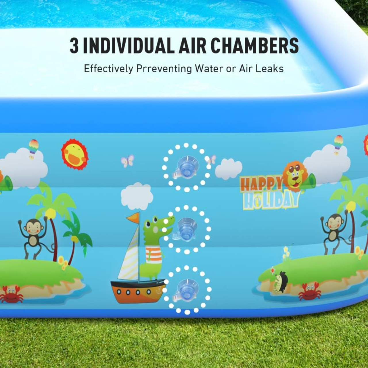 Piscina gonflabila pentru copii si adulti, cu 3 straturi si fund dublu 180cmx140cmx60cm