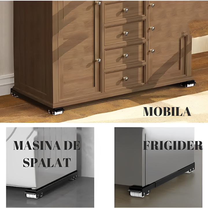 Suport reglabil cu roti Alimar pentru mutat masina de spalat, aragaz, frigider, mobila, suporta 200kg