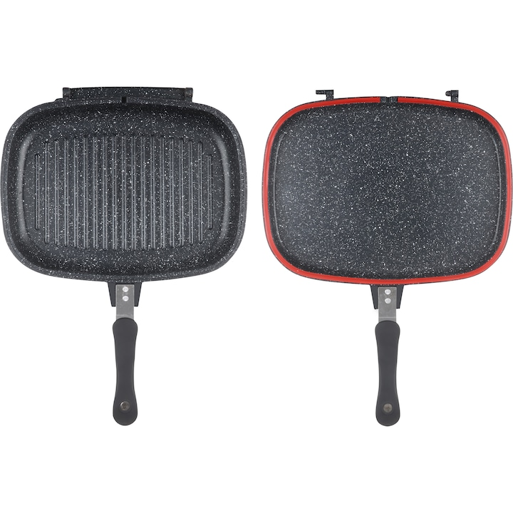 Tigaie Dublă cu Suprafață Anti-Aderentă, Grill și Clasică, Home Secret, 36 cm