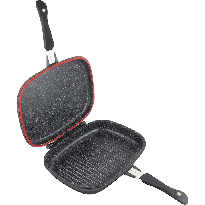 Tigaie Dublă cu Suprafață Anti-Aderentă, Grill și Clasică, Home Secret, 36 cm