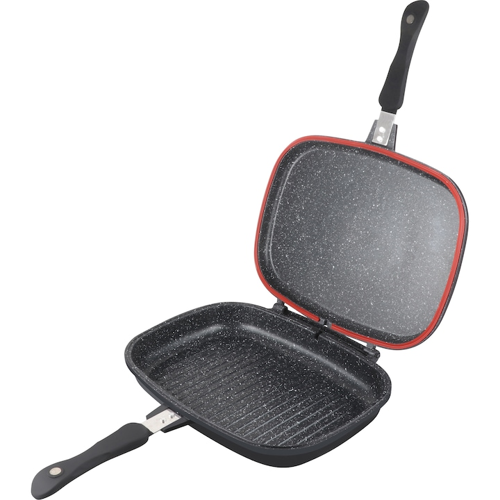 Tigaie Dublă cu Suprafață Anti-Aderentă, Grill și Clasică, Home Secret, 36 cm