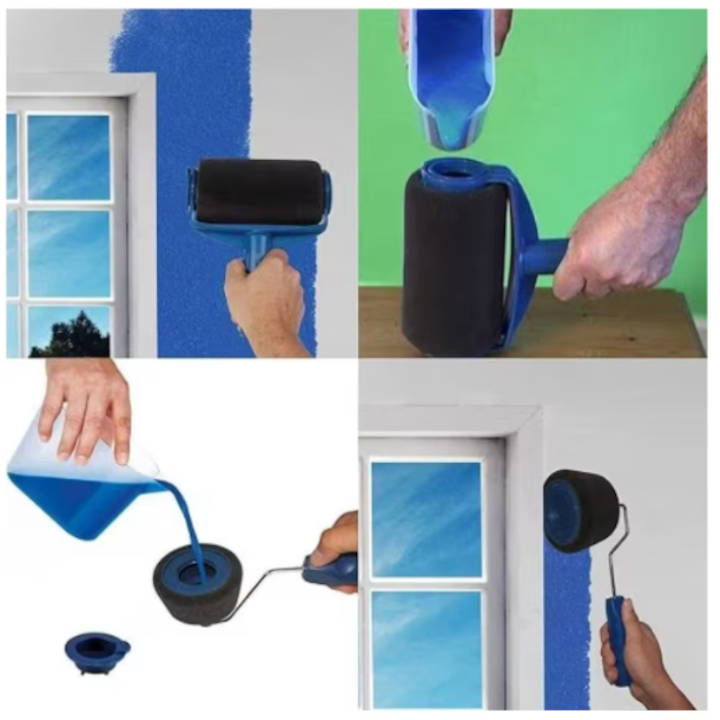 Set trafalet, cu umplere si rezervor cu recipient, brat extensibil si 2 accesorii pentru colturi, albastru